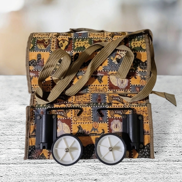 Jade Tapestry Dogs Faithful Companion Collapsible Rolling Travel Bag - Picture 7 of 8